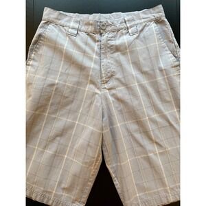 VTG Burnside Mens 11" Long Walkshort Size 30 Light Blue Plaid SoCal Retro Shorts